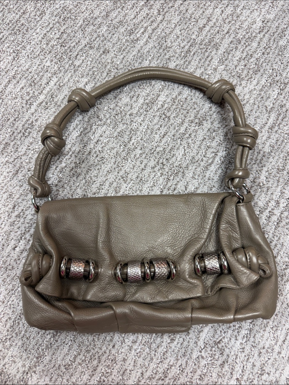 Michael Kors Taupe Leather Knot-Handle Shoulder Bag
